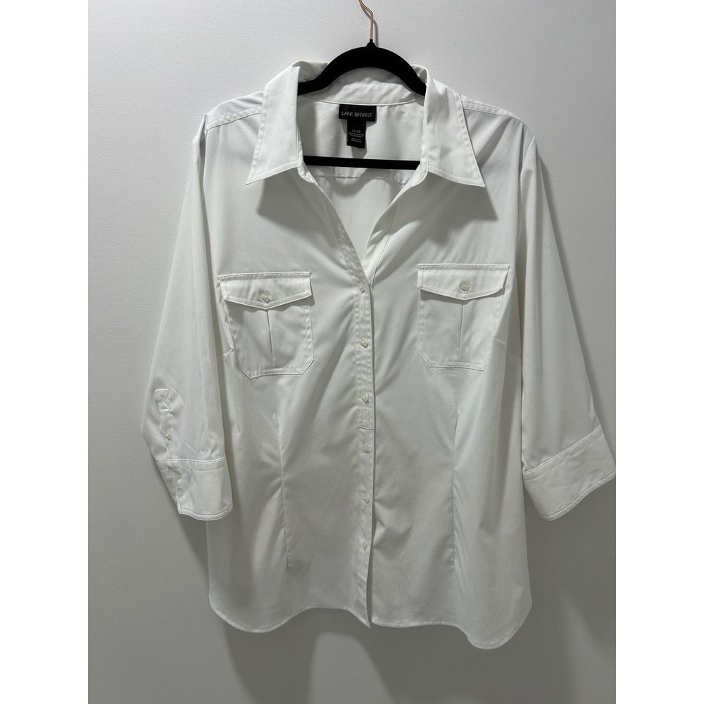 Lane‎ Bryant White 3/4 Sleeve Button Down Shirt Plus Size 22/24 Stretch Workwear